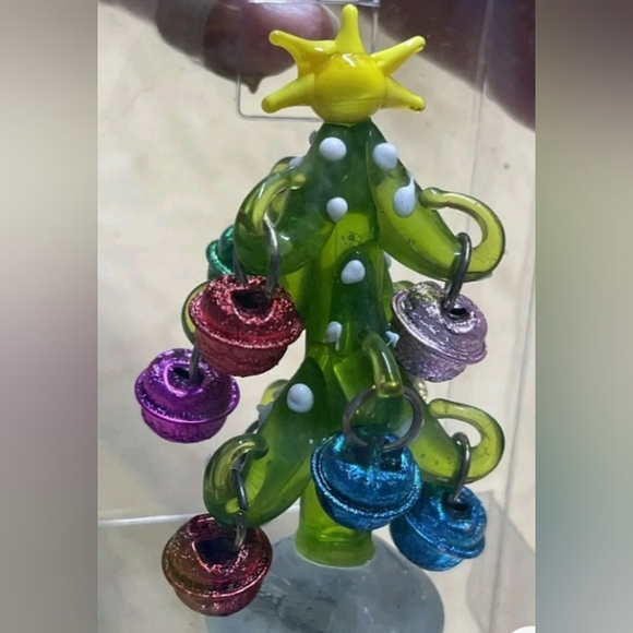 Glass Christmas Tree W/Jingle Bell Ornaments Wine Bottle Stopper Boxed New NWT - Picture 8 of 13